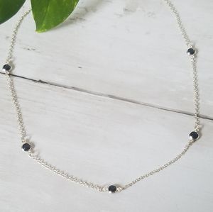 Delicate Short Chain Silver and Black Bead Necklace